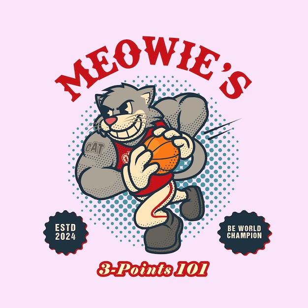 Cat Basketball Retro dan Vintage Logo Mascot