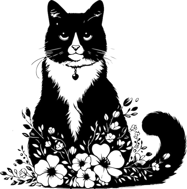 Cat bellaBlack and white cat with flowers moon phases vector image