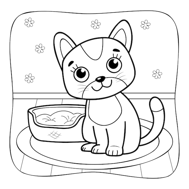 Cat black and white Coloring book or Coloring page for kids Nature background