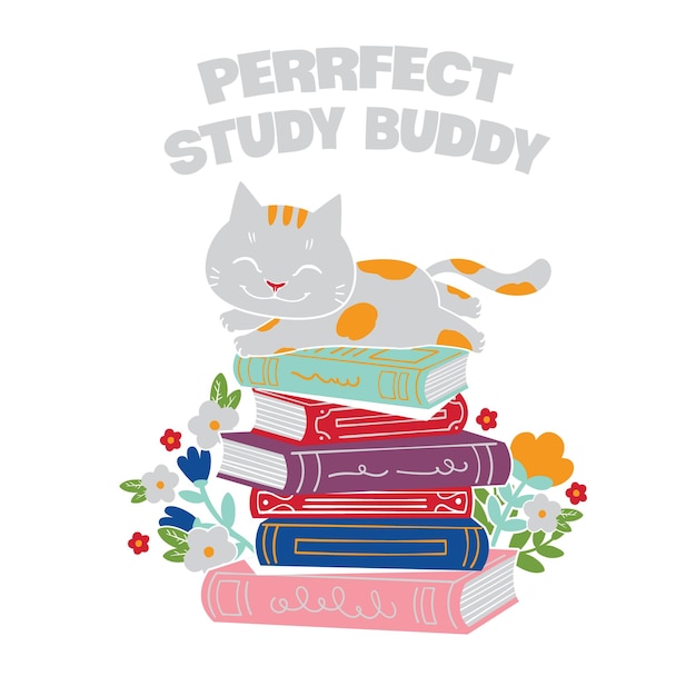 Vector cat and books svg cat vector design