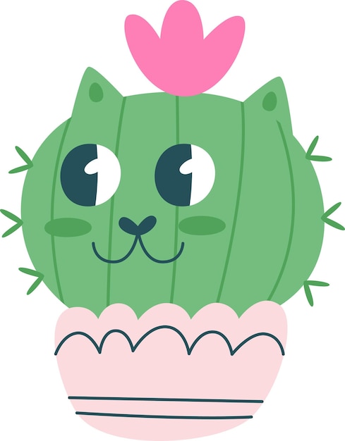 Vector cat cactus character in pot