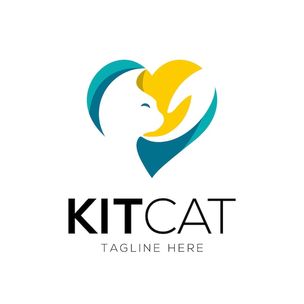 Cat care and love logo design template with negative space style