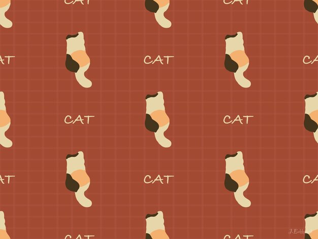 Cat cartoon character seamless pattern on brown background