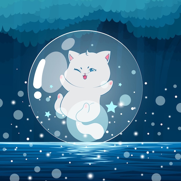 Cat cartoon in the river fantasy concept