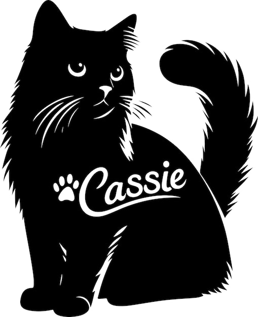 Cat Cassie black cat silhouette with vector illustration