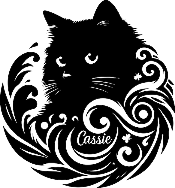 Cat Cassie black cat silhouette with vector illustration