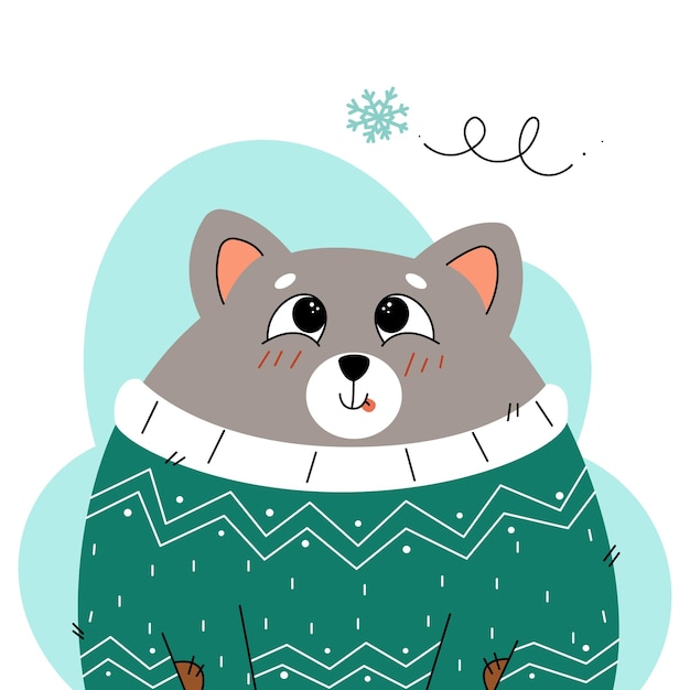 A cat celebrates the New Year, a New Year's illustration with a cat, a cat in a knitted sweater