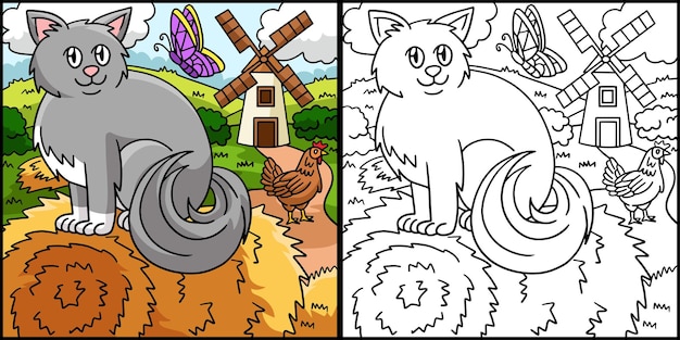 Cat Coloring Page Colored Illustration