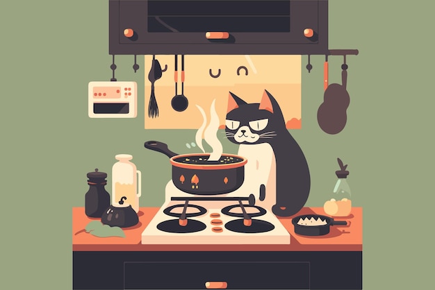 Cat Cooking vector illustration