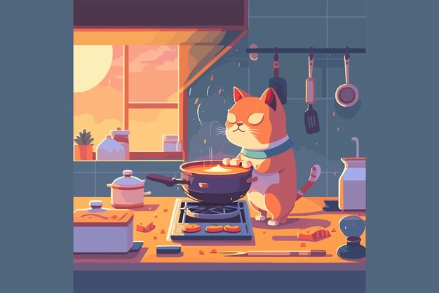 Vector cat cooking vector illustration