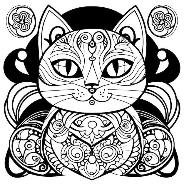 cat cover coloring book black and white high quality vector illustration