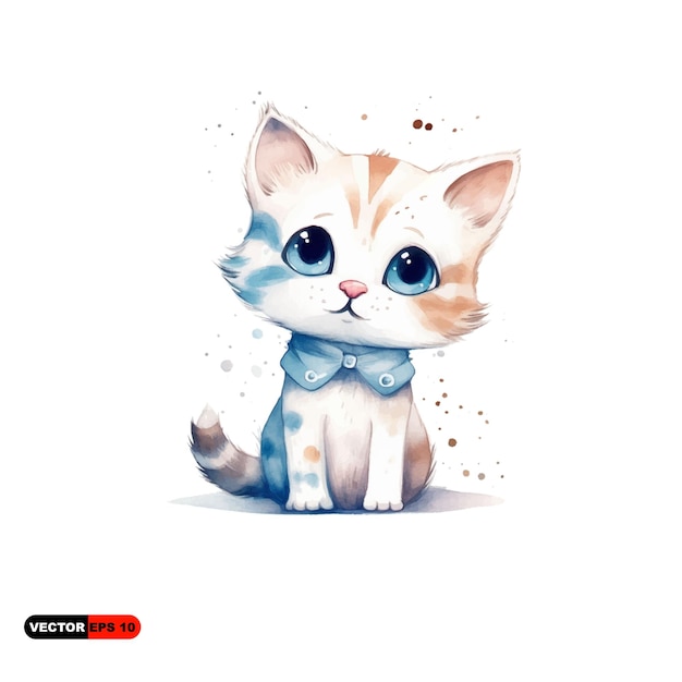 Cat cute drawing childish white background