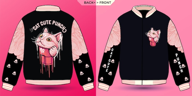 Cat Cute Punch Suitable For Jacket Vector Premium