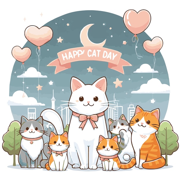 Vector cat day event vector art illustration