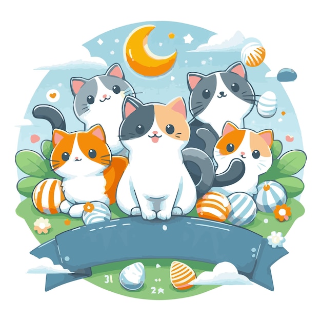 Cat Day Event Vector Art Illustration