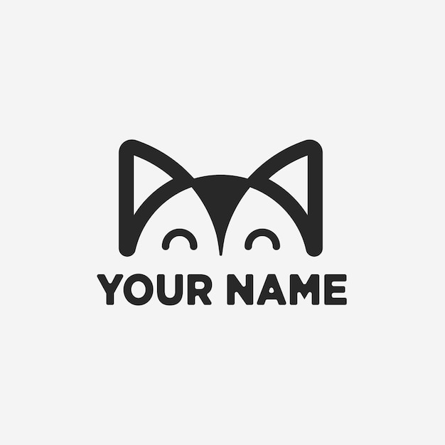 Cat or dog animal logo smiling half head, simple logo style, flat logo