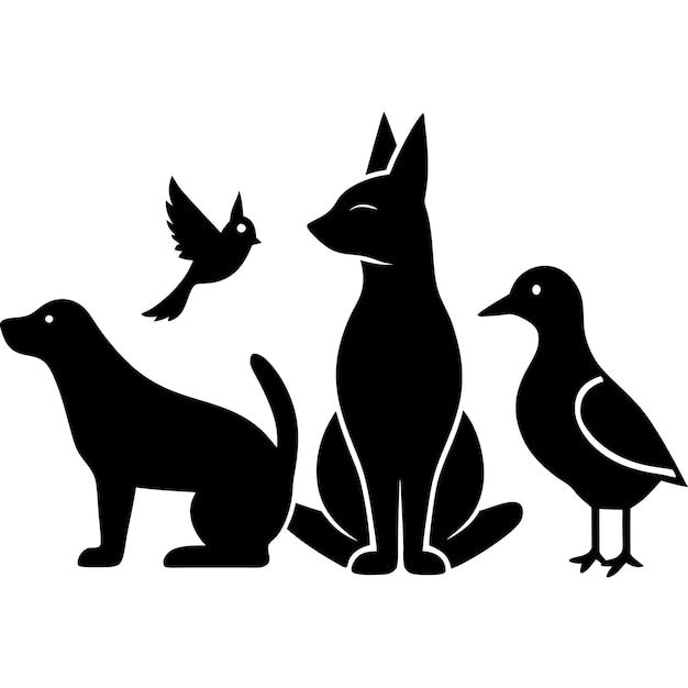 Vector cat dog bird silhouette