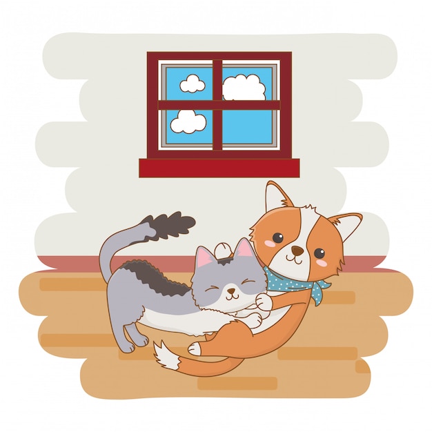 Vector cat and dog cartoon design