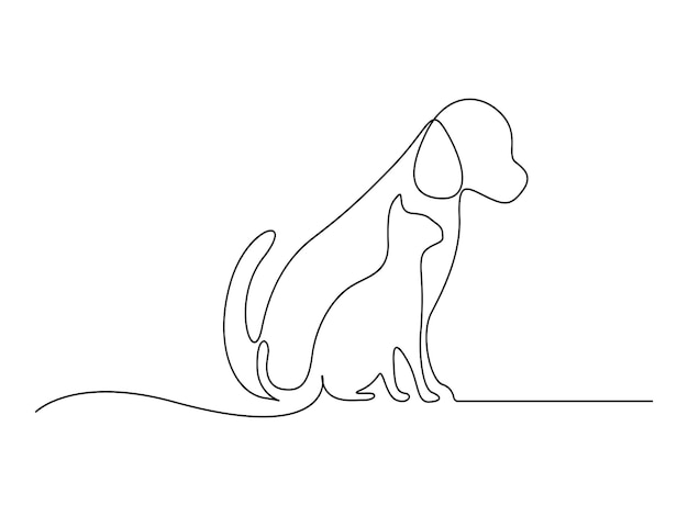 Cat and dog continuous one line drawing vector illustration free vector