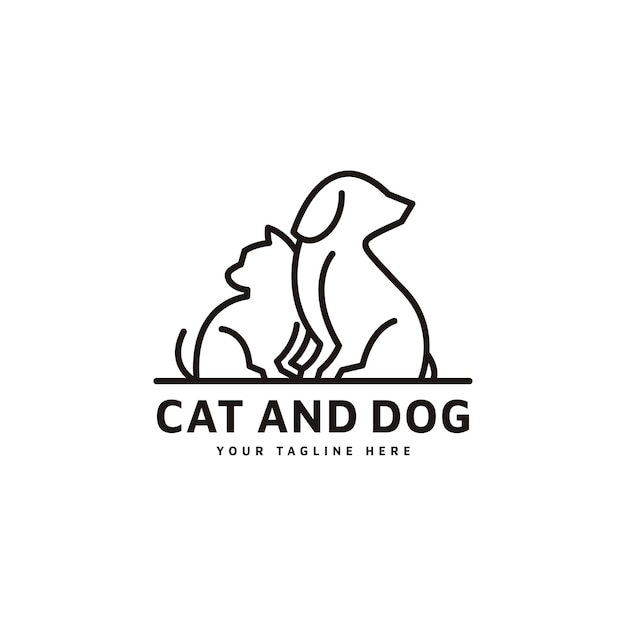 Cat and dog line art template logo with minimalist monoline style vector illustration 4