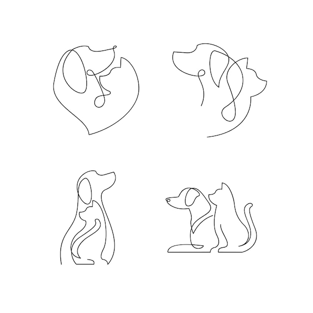 Vector cat and dog line single logo icon design illustration template