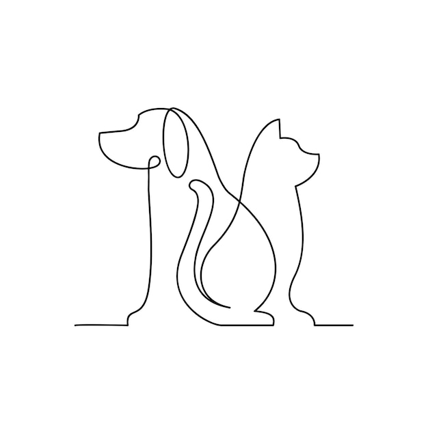 cat and dog line single logo icon design illustration template