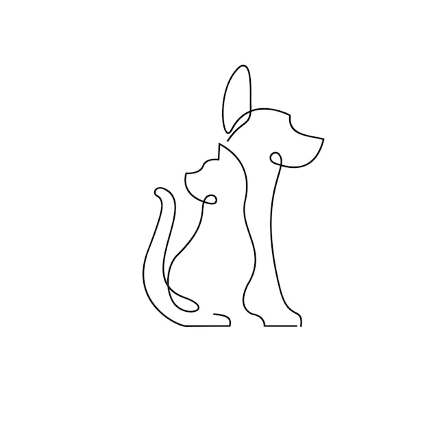 cat and dog line single logo icon design illustration template