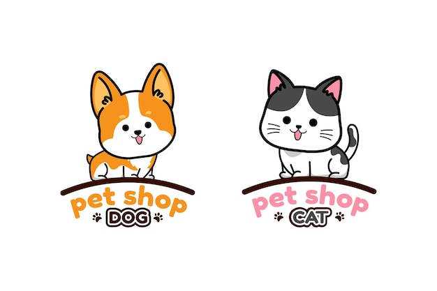 Cat and dog logo kitten Mascot cartoon vector illustration