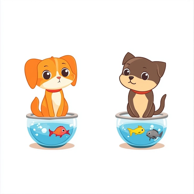 Vector cat dog and parrot cartoon icons