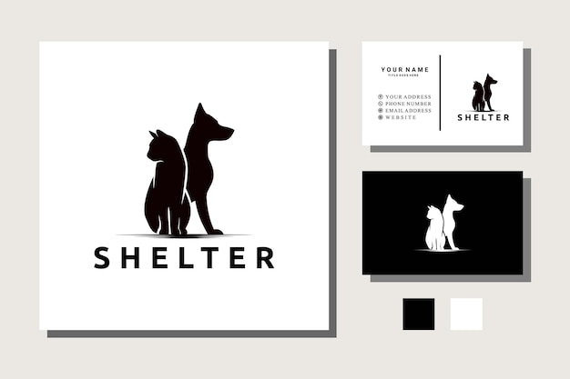 cat and dog pets silhouette logo design vector for shelter or pet shop