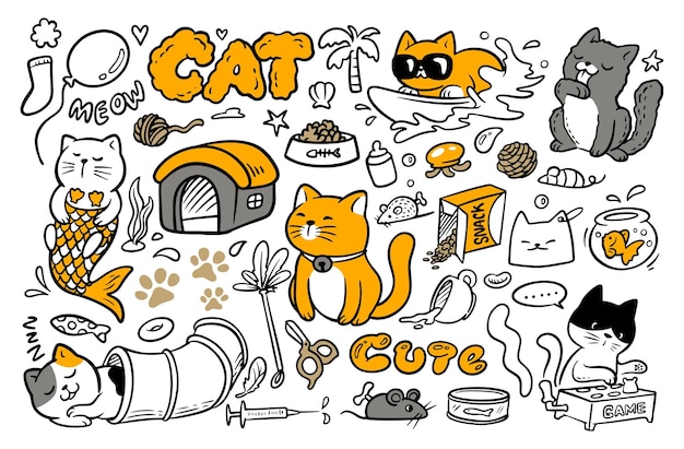 Cat doodle drawing happy pets