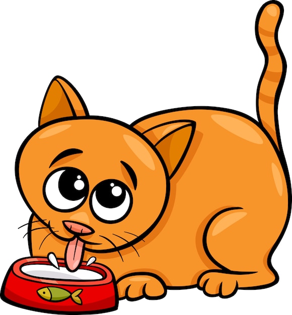 Cat drinking milk cartoon illustration