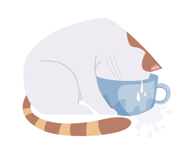 Cat Eating Milk Vector illustration