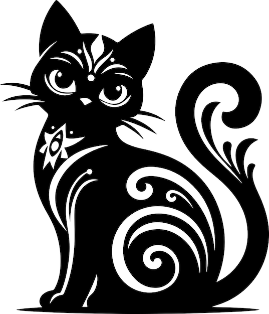 Cat Ella black cat silhouette with vector illustration