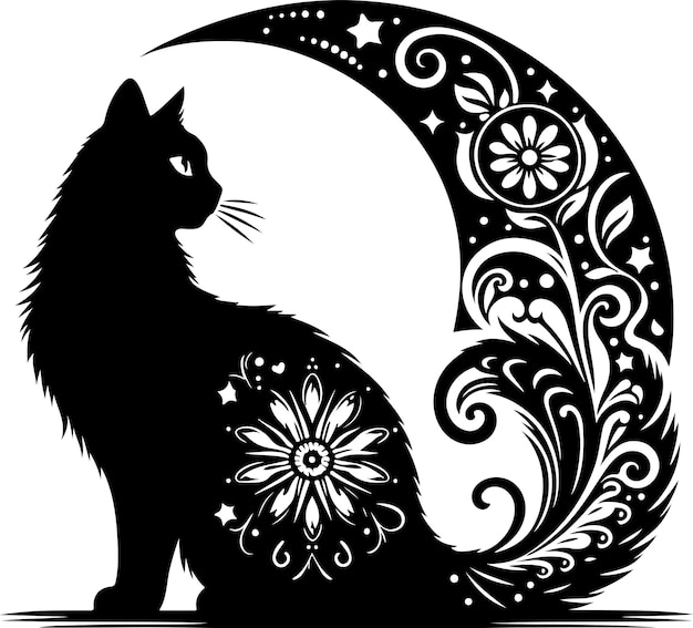 Cat Ella black cat silhouette with vector illustration