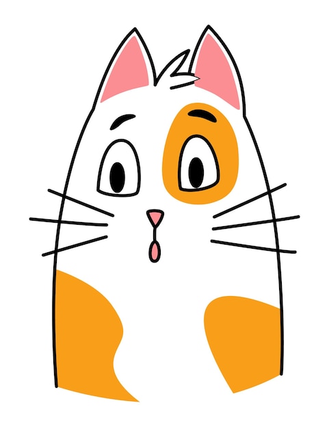 Cat expression Cartoon pet with cute emotion creative emoji of home animal Vector illustration of funny mood of cat with big eyes