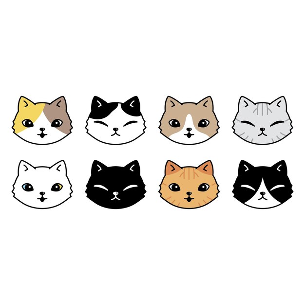 cat face kitten head calico smiling cartoon