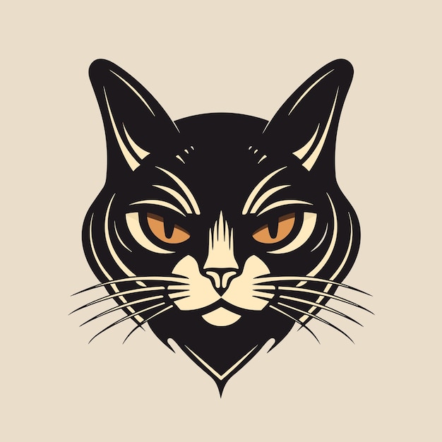 Cat face portraite icon black engraving isolated on biege background vector illustration