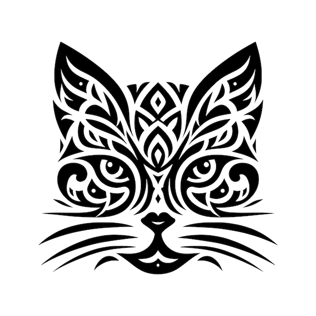 Vector cat face silhouette tribal tattoo vector set full view white background