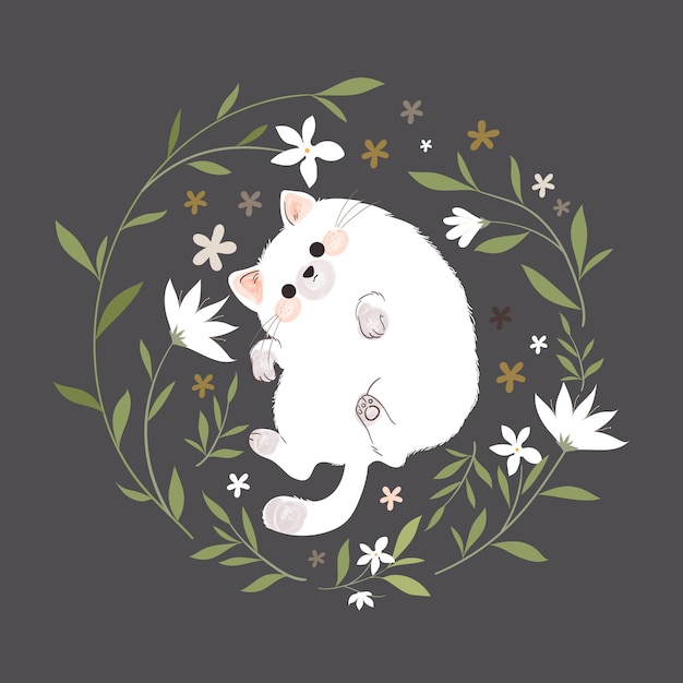 Cat in a flower wreath