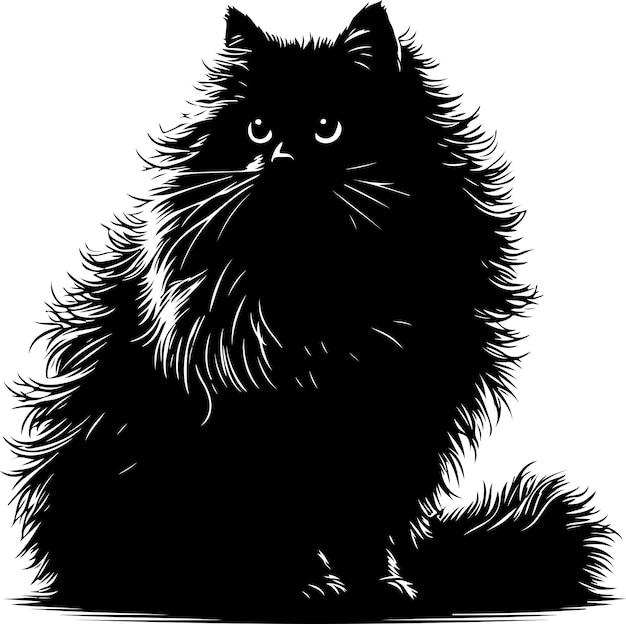 Vector cat fluffy black cat silhouette with vector illustration