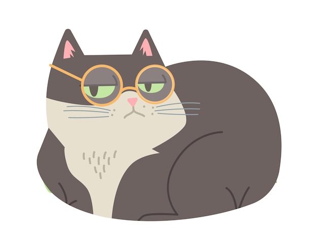 Cat in glasses Cute Pet Vector illustration