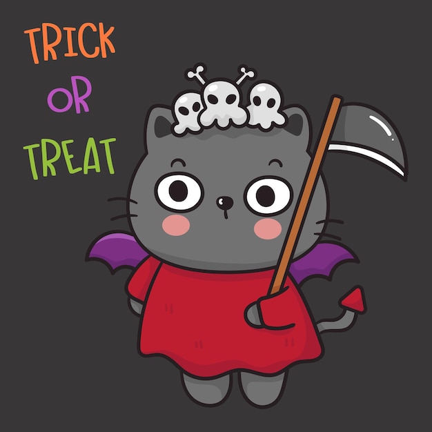 Cat halloween devil costume with skull