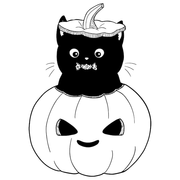 Cat in Halloween pumpkin illustration