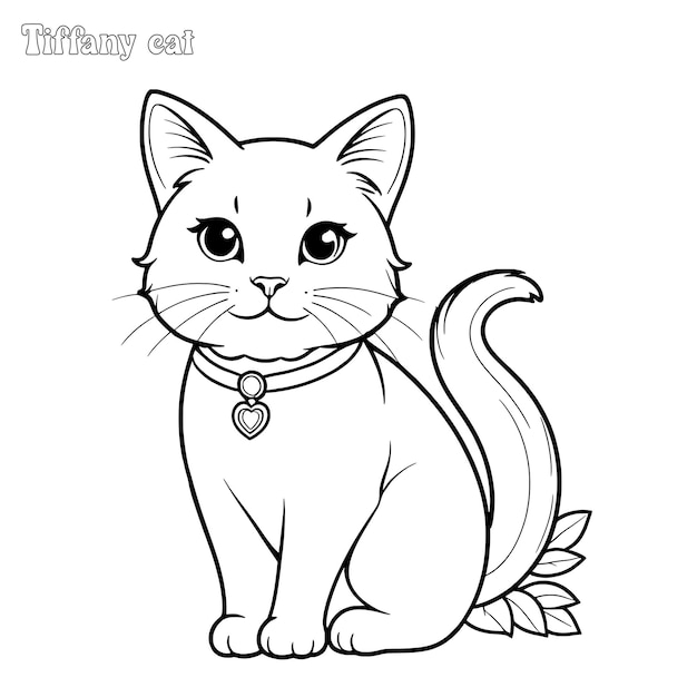 Cat hand drawn coloring page and outline vector design