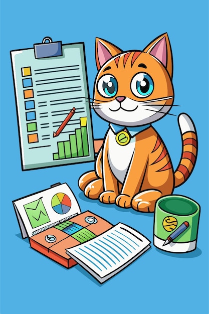 Vector a cat has report completed very busy vector illustration cartoon