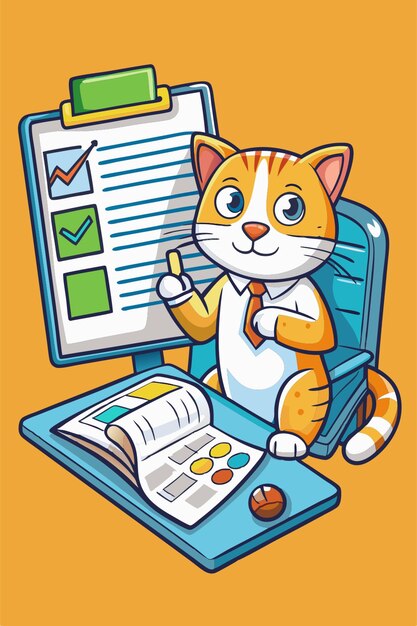 Vector a cat has report completed very busy vector illustration cartoon