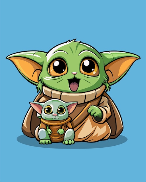 Vector a cat haunting baby yoda vector illustration cartoon