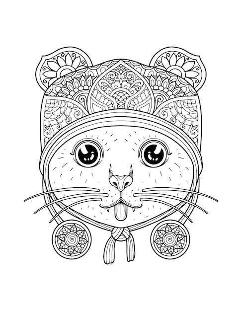 Cat head coloring page mandala design. print design.