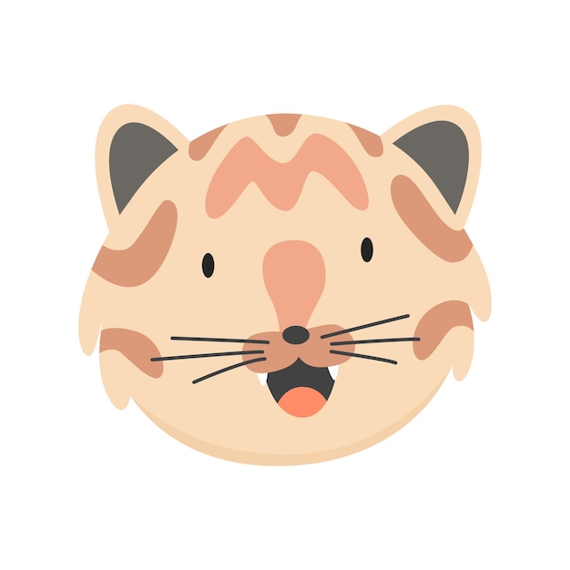 Cat head emoticon Funny decorative drawn cat face character or avatar Vector illustration of domestic pet